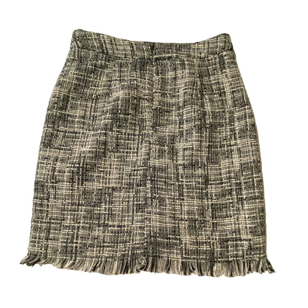Yest the Netherlands Black and White Tweed Fringe Hem Mini Skirt Women's Size 4